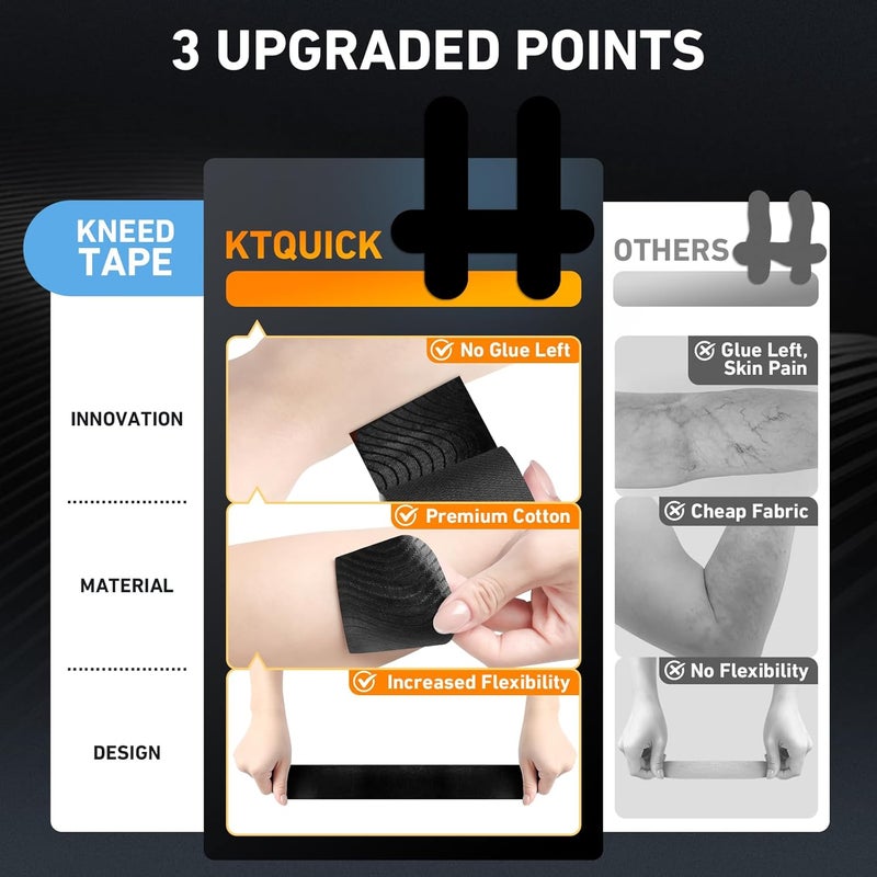KTQUICK Store PreCut Kinesiology Tape for Lower Back, 12PCS Kinesiology Tape Precut for Lower Back, Original Cotton Waterproof&Breathable Latex-Free, Enhance Elastic Athletic Tape for Support Muscle(Black) - Image 2